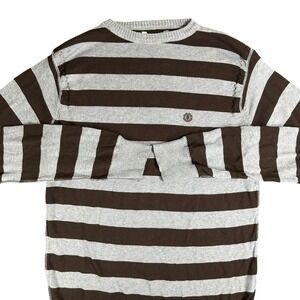 Element Striped Crew Neck Long Sleeve Sweater Mens Size L Brown Gray Cotton